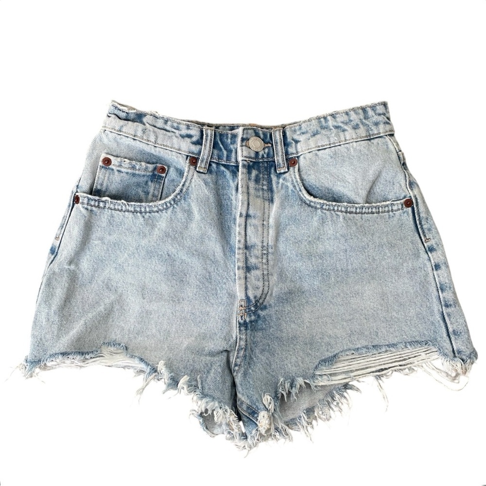 Zara Light Blue High Waisted Cut Off Denim Jean Shorts Size 4